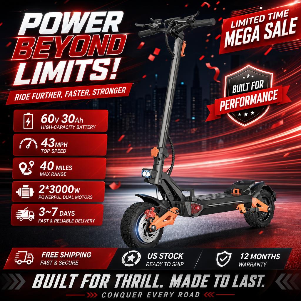 60V 30Ah Electric Scooter Battery - FREEBOY H9 Elektrische Scooter voor Volwassenen,